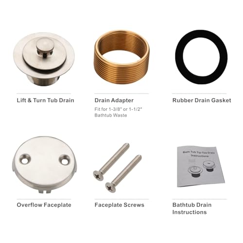 Brushed Nickel Lift and Turn Tub Drain Set,2-Hole Overflow - Image 7