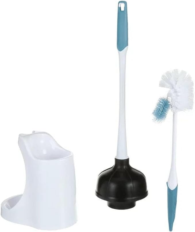 2026 Upgraded Toilet Plunger and Brush Set with Holder, Modern Sleek Design Bathroom Bowl Cleaning Tools, Rustproof Handle & Durable Silicone Plunger, Space-Saving Storage Caddy for Home