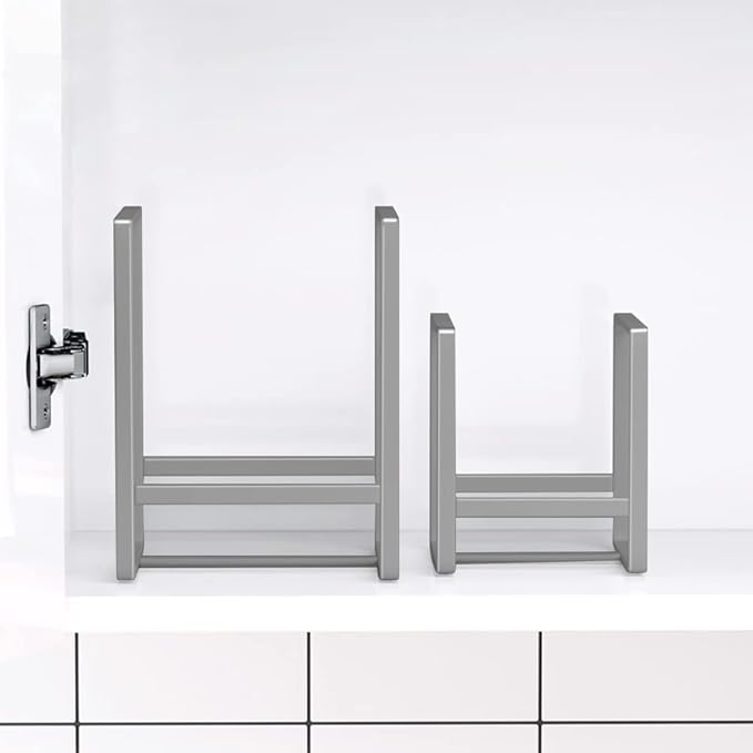 4PCS Plate Holders Organizer, Metal Dish Storage Dying Display Rack for Cabinet, Counter and Cupboard, Grey,2 Small and 2 Large