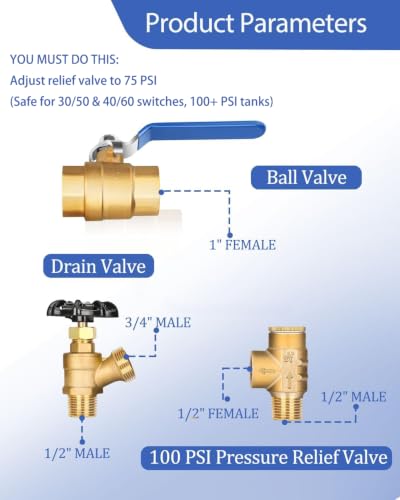 Miumoon 1"x 11" Well Pressure Tank Tee Kit with 40-60Psi Pressure - Image 3