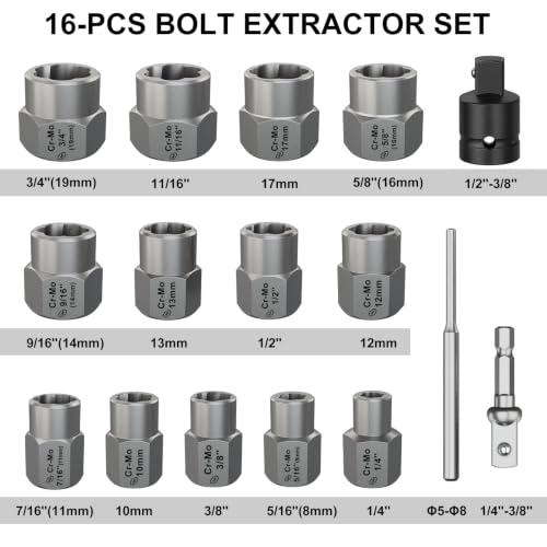 STREBITO Bolt Extractor Kit, 16PCS Cr-Mo Steel Bolt - Image 3