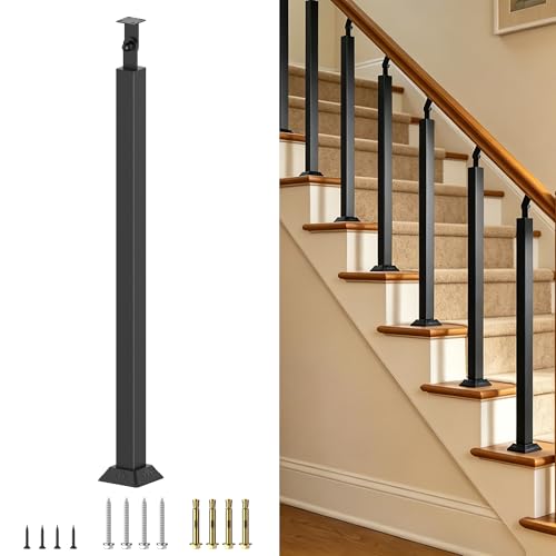 Black Metal Stair Railing Post, Side/Front Mount Baluster - Image 2