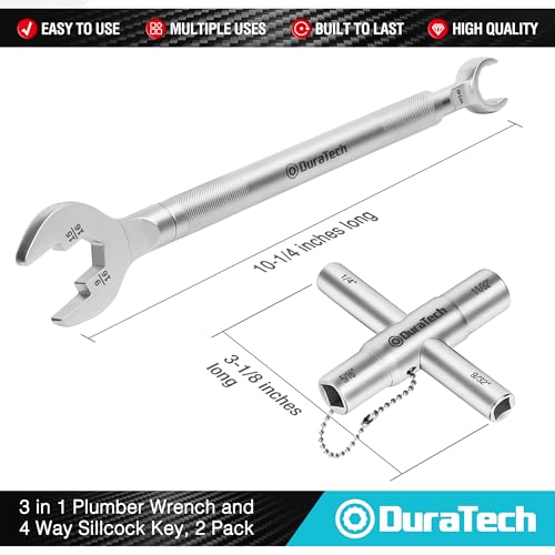 DURATECH 3-in-1 Plumber wrench & 4 Way Sillcock Key, 2-Pack - Image 4