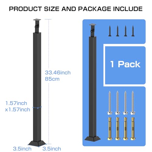 Black Metal Stair Railing Post, Side/Front Mount Baluster - Image 7