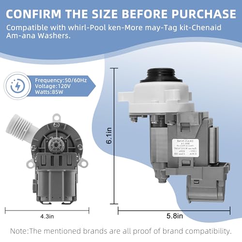 W10276397 Washer Drain Pump for Whirl-pool may-tag Ken-more - Image 3