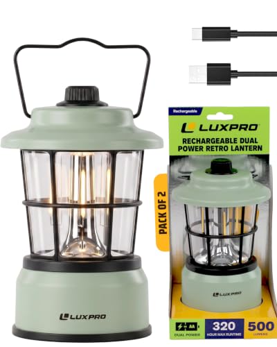 LUXPRO Rechargeable Retro Lantern LED Camping Lantern, Sage Green - Image 2