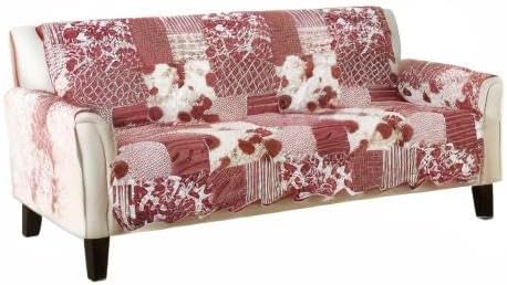 Great Bay Home Reversible Patchwork Sofa Cover - Washable Slipcover Furniture Protector with Elastic Straps - Couch Cover for Dogs, Kids, and Pets - Box-Stitched Detail (Sofa, Burgundy)
