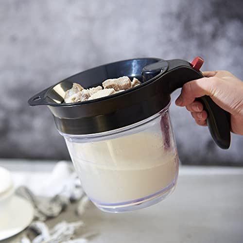 Fat & Grease Separator with Fine Mesh Filter and oil Sauce Separator Strainer with a bottom drain valve. Sauce separator strainer for healthier cooking. 33Oz or 0.975 Lt