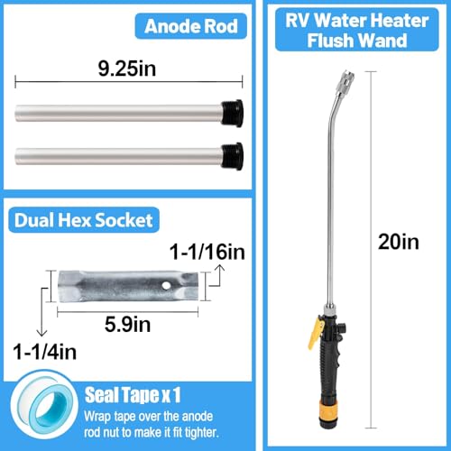 5Pcs RV Water Heater Anode Rod & Flush Wand & Element | Hand Tools - Image 3
