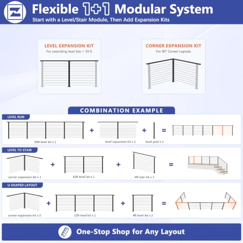 4ft-8ft Modular 42in Cable Railing System for Deck with Handrail - Image 3