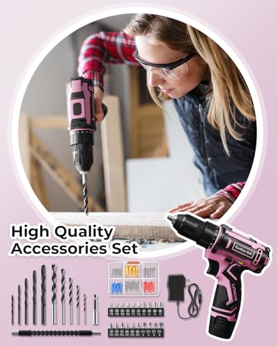 Pink Cordless Drill Set, Electric Power Drill for Women - Image 4