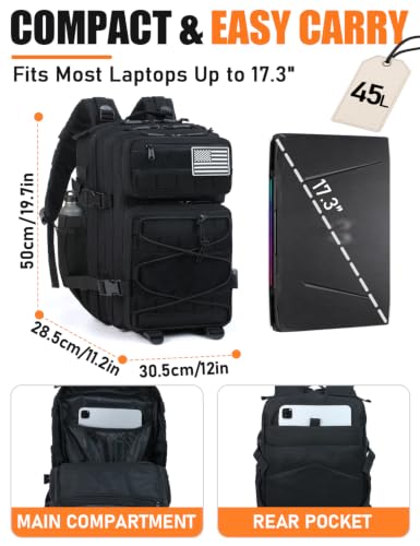 J.SH 45L Tactical Backpack, Bug Out Backpack for Men - Image 5