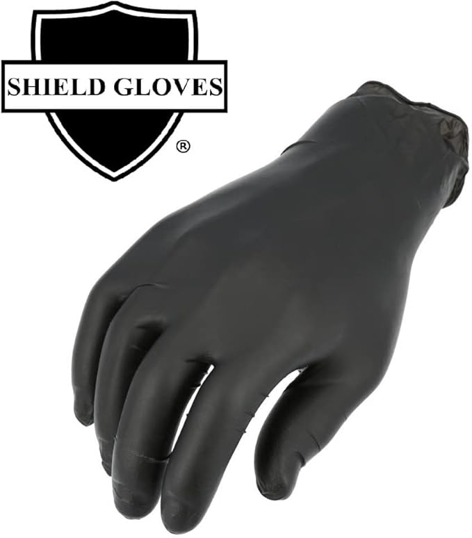 PackagingSuppliesByMail PSBM Industrial Nitrile Extra Thick Disposable Gloves, Black, Textured Fingertips