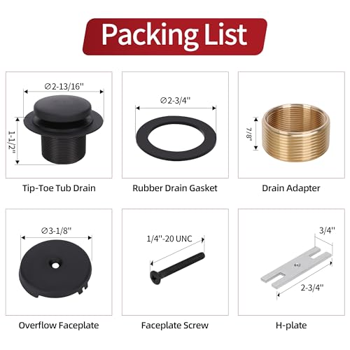 Tip-Toe Tub Drain Trim Kit with One Hole Overflow | Beauty & Personal - Image 3