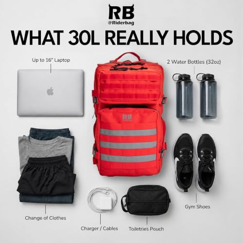 Xtreme Tactical Travel Bag, 30L Carry-On Backpack, Red - Image 5