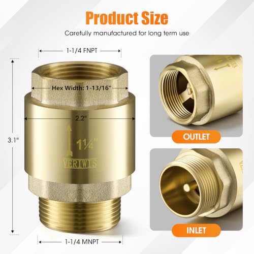 1-1/4" Brass Check Valve for Submersible Well Pump - Image 3