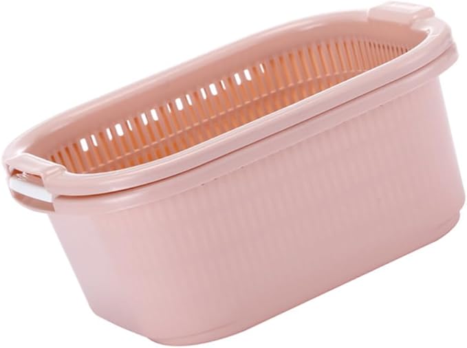 BESTonZON Double Layer Draining Basket with Fast Drain Holes Plastic Colander for Vegetable and Fruit Washing and Kitchen Food Prep 5.91 X 10.24 X 5.91 Inches