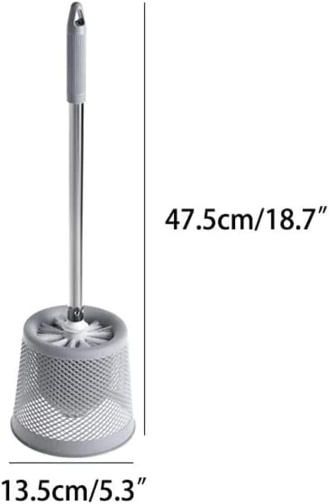 Toilet Brush Toilet Brush and Holder Openwork Base Stainless Steel Handle Toilet Brush Set Floor Standing Bathroom Brush Toilet Tools (Color : Grey, Size : 13.5 * 47.5cm)