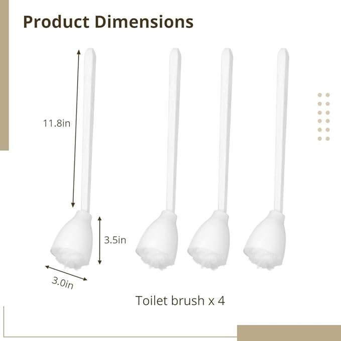 4 Pcs White Soft Swab Toilet Mops for Bathroom, Brushes with Long Handles, Toilet Cleaning Wand Scrubber