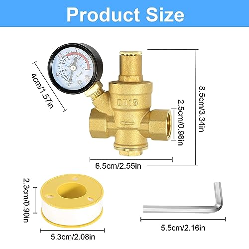 Water Pressure Regulator 1/2 inch with Gauge, Made of 100% High - Image 3