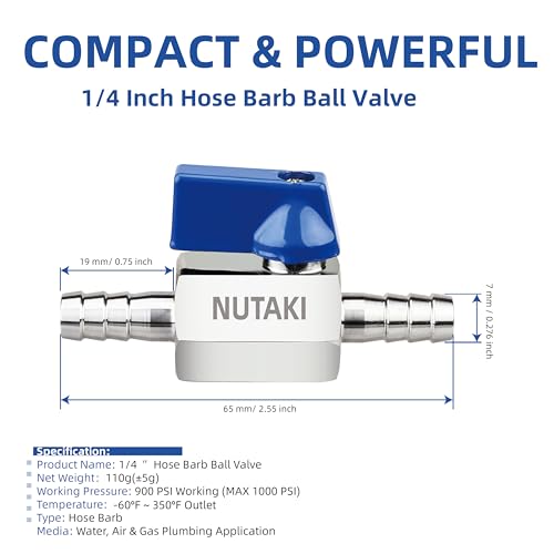 1/4 Inch Barb Ball Valve, Mini 304 Stainless Steel Inline Shut - Image 3