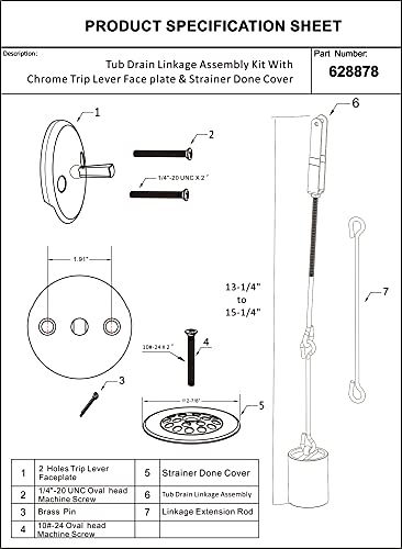 Tub Drain Linkage Assembly with Trip Lever and Strainer - Image 7