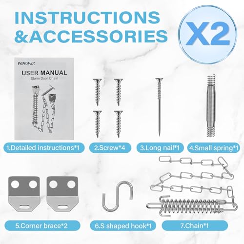 Storm Door Chain Screen Door Spring Closer 2 Pack Prevent Storm - Image 7