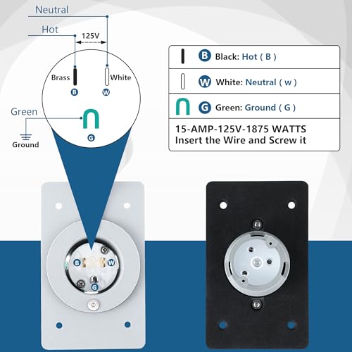 1 Pack 15AMP Straight Blade Flanged Male Power Inlet - Image 6