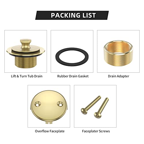 Citymoor Brushed Gold Bathtub Drain Kit and Overflow - Image 6