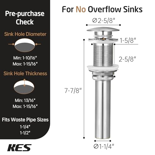 KES Bathroom Sink Drain Without Overflow Vessel Sink - Image 7