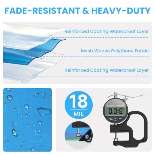 10x12 Ft Tarps Heavy Duty Waterproof with Grommets, 18 Mil - Image 6