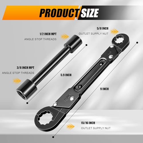 Angle Stop Wrench Kit, 5/8-15/16 in Jaw, 3/8 & 1/2 in Tool, Black - Image 3