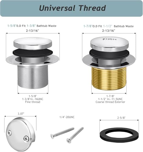 Tip-Toe Bathtub Drain Kit with Two-Hole Overflow Plate, Premium - Image 6