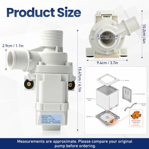 WH23X10040 DP040-064 Washer Drain Pump Replacement, 228C2389P001 - Image 3