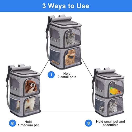 2-in-1 Double Pet Carrier Backpack for Small Cats & Dogs, Grey - Image 4