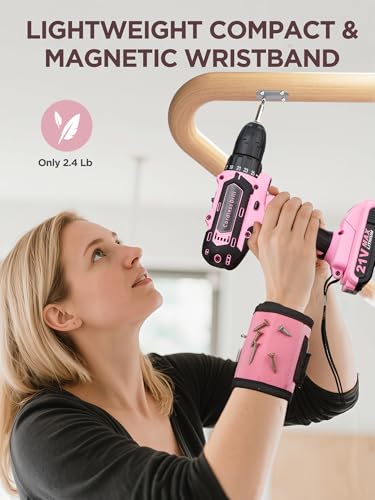 Pink Cordless Drill Set 202 Pcs, 21V Pink Power Drill Tool - Image 5