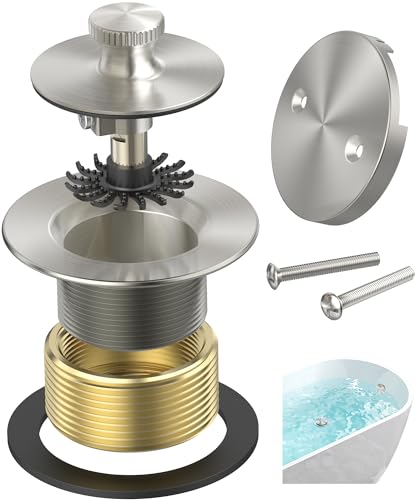 Brushed Nickel Bathtub Drain, Hair Catcher and 2-Hole - Image 2