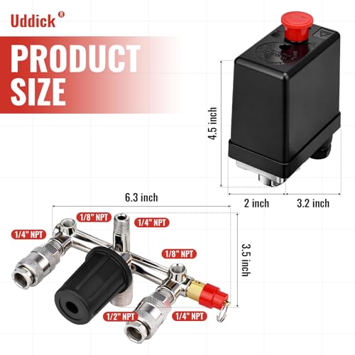Air Compressor Pressure Control Switch with Gauge Regulator - Image 3