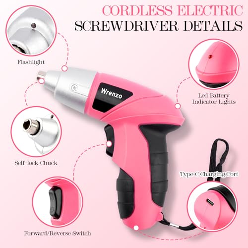 112PCS Pink Drill Set, 3.6V USB Cordless Drill & Home Tool Kit - Image 5