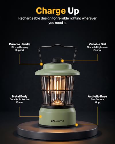 LUXPRO Rechargeable Retro Lantern LED Camping Lantern, Sage Green - Image 6