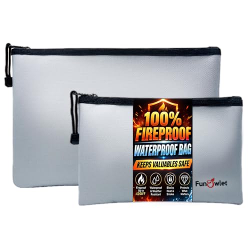 Fireproof Waterproof Money Document Bag, 2Pack Safe Pouch Gray - Image 2