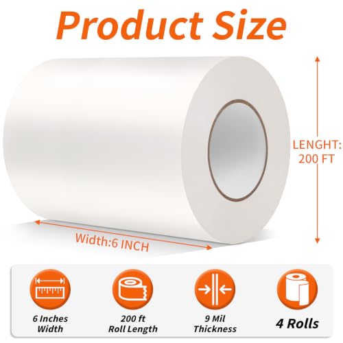 4 Rolls Vapor Barrier Tape 6 Inch x 200 FT Polyethylene Moisture - Image 3