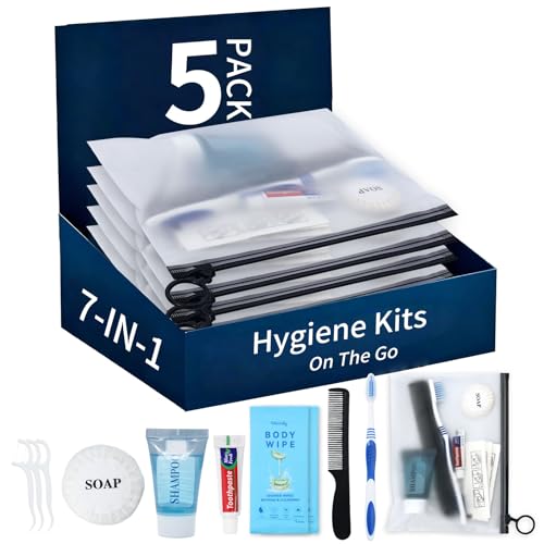 5 Pack Hygiene Kits for Homeless, 7-in-1 Individual Toiletry Kits - Image 2