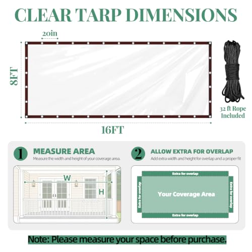 8x16 FT Clear Tarp with Grommets, Heavy Duty Waterproof Plastic - Image 3