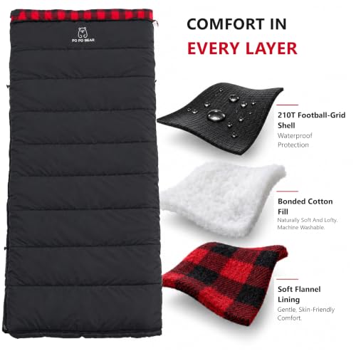 PO PO BEAR 0 Degree Sleeping Bag for Adults, 84" x 40" Big & Tall - Image 4