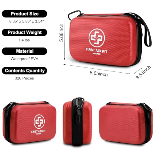 VRIEXSD Premium 320-Piece First Aid Kit, Waterproof EVA Hard - Image 3