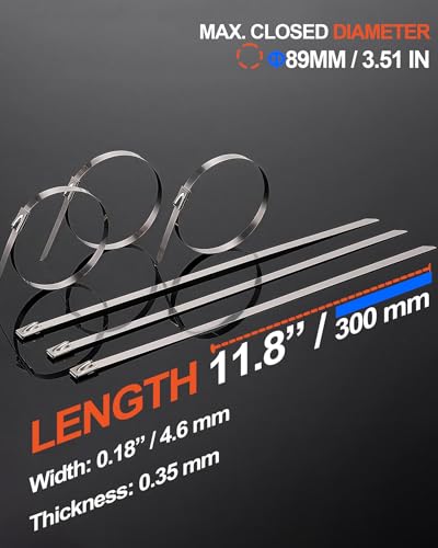 Metal Zip Ties, 100PCS, 11.8 Inch, 304 Stainless Steel - Image 3