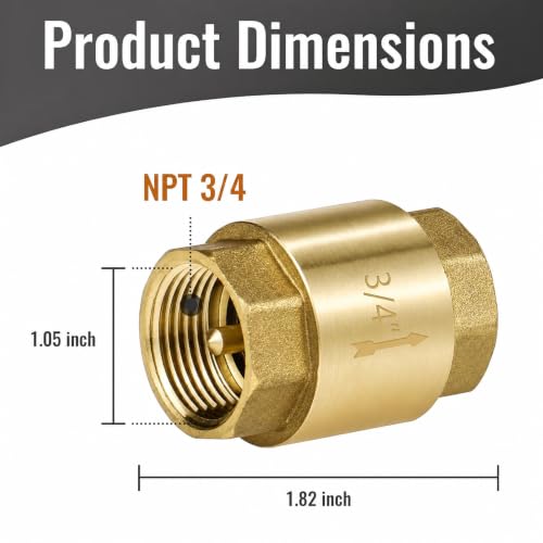 Angry Pony 3/4 Check Valve, Solid Brass Inline One Way Valve - Image 3