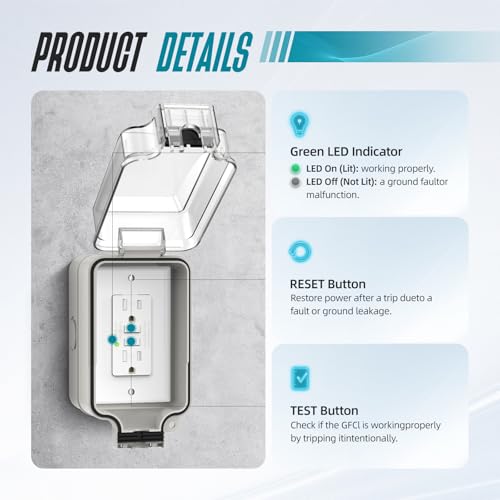 15A GFCI Outdoor Electrical Outlet Box, Hilictokt IP66 | Hand Tools - Image 5