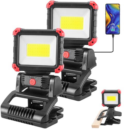 LED Rechargeable Work Light with Clamp, 2Pack 2100LM COB | Hand Tools - Image 2